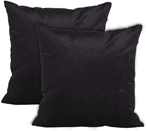 Encasa XO Kissenbezüge aus Samt - 2er-Set (45x45 cm) - Schwarz- Uni gefärbt, weich & glatt, waschbar, quadratisch, großer Wurfkissenbezug für Couch, Sofa, Stuhl, Bett und Wohnbereich