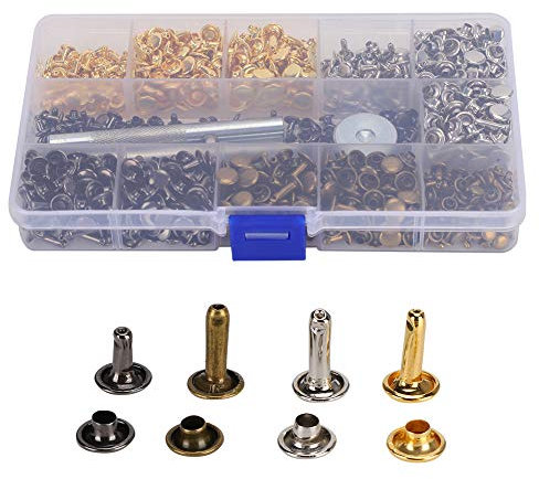 Juego de remaches de cuero doble tapa Botones de presión metálicos, 480 juegos de 4 colores, botón a presión para cuero, artesanía, cinturón, ropa