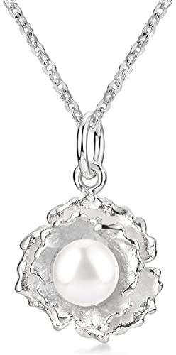 MATERIA by Matthias Wagner Kettenanhänger Perle Silber 925 Blume mit Süßwasserzuchtperle creme-weiß in Etui