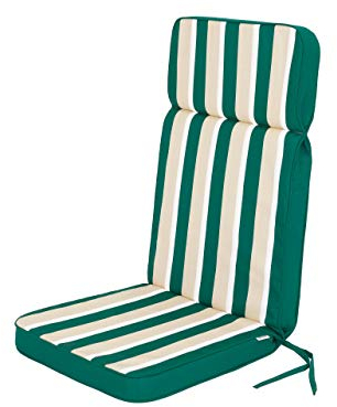 PillowPrim Sitzkissen für Gartenstühle & Campingstuhl – Für Outdoorfans & Camper – Hoher Komfort mit Rückenstütze – Grün mit Beigen Streifen, 49x47/72 cm