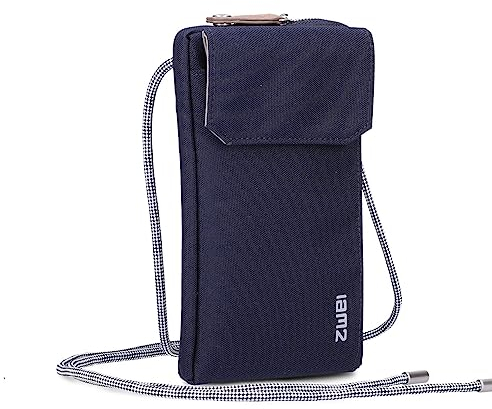 Zwei Handytasche zum Umhängen Olli OP30 Smartphone-Etui 19 x 11 cm, Kleingeldfach + 4 Kartensteckfächer, umlaufender Reißverschluss, längenverstellbarer Riemen, Robustes Material (Ink)