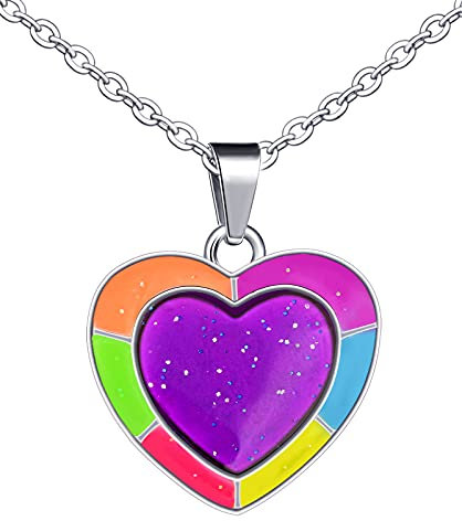 Feilok Kette Damen Halskette Edelstahl mit Herz Anhänger Thermo Stimmung Farbwechsel für Sie Frau Freundin Geburtstags