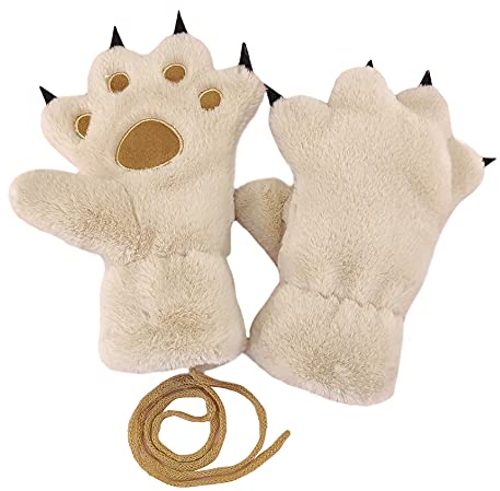 Fäustlinge Winter Mädchen Handschuhe Bär Pfote Winterhandschuhe Plüsch Fausthandschuhe Warm Fingerhandschuhe Gefüttert Kinderhandschuhe Damen Plüschhandschuhe Niedlich Cartoon Handwärmer Geschenk