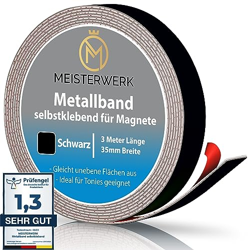 MEISTERWERK Metallband selbstklebend u.a. für Tonies, Magnete & Tonie Tribüne | Metallband mit starkem Schaumstoffkleber | Magnetband selbstklebend | Magnetband | Magnetleiste selbstklebend