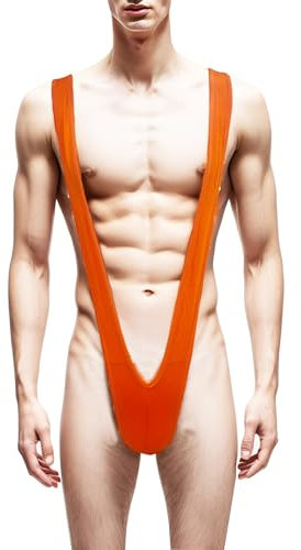 ZUYPSK Mankini Thong C-String Micro Sous-vêtements Maillot de bain Plage Natation Costume Stretch Hommes Body Combinaison de Fête Costume, Orange, taille unique