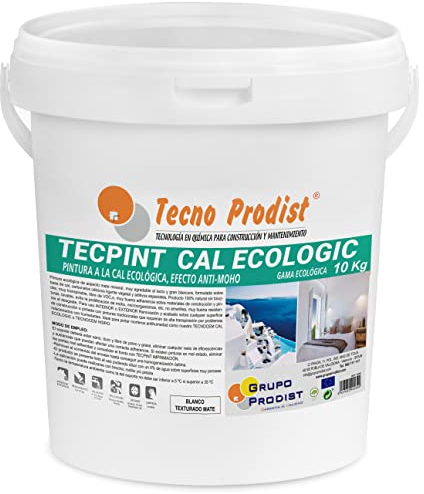 Tecno Prodist TECPINT CAL ECOLOGIC (10 Kg) Pintura a la cal exterior e interior al agua, 100% Natural permeable e impermeable Paredes y Techos Transpirable Fácil Aplicación Sin olor (BLANCO)