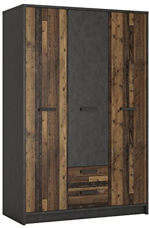 Furniture To Go | Brooklyn, Engineered Wood, Walnut and Dark Matera Grey, 3 Door Wardrobe with 2 Drawers