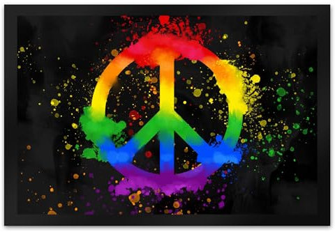 Regenbogen Fußmatte XL in 40x60 cm mit Peace-Zeichen Türmatte mit Buntem Regenbogen Motiv als Geschenk für einen Unterstützer der LGBTQ-Bewegung