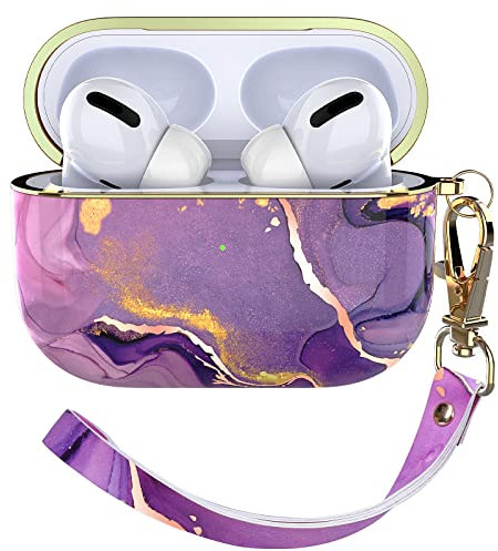 URZQOQ AirPods Pro Case 360 Full Body Protective AirPod Pro Case Cover Stylish Chic Glitter [Anti-Fading] Shockproof Anti-Scratch Case for AirPods Pro 2019 with Clip Lanyard, Purple