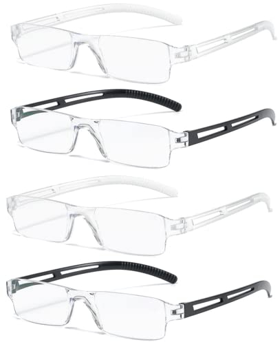 Kodilin 4er-Pack Rahmenlose Computer-Lesebrille Männer Frauen mit Blaulichtfilter Anti-Blaulicht-Lesegerät Schwarz Klare Farbe 2.5,für Damen und Herren
