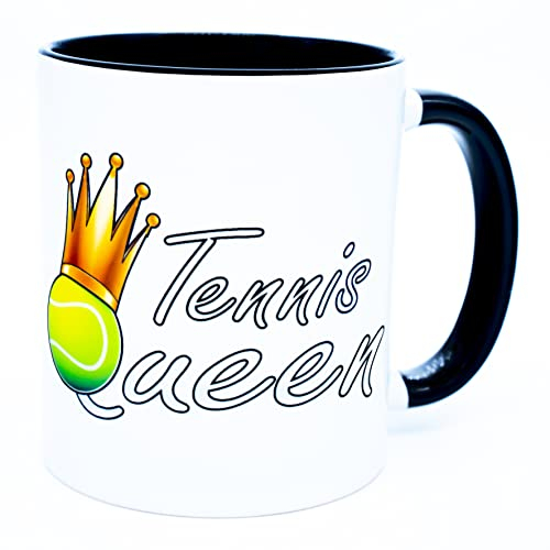 Tennis Queen Tasse Becher Tennisspielerin Zubehör Fanartikel Geschenk Geschenkidee Lustig Trainer Accessories Kinder Deko Equipment Training Jungen Gadget Königin Krone beste Spielerin Keramik 330 ml