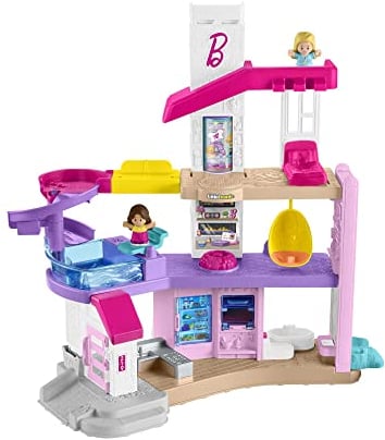 Fisher-Price Little People Barbie Traumhaus – Mehrsprachig, interaktives Playset mit Lichtern, Musik, Sätzen, Figuren und Spielzubehör, Spielzeug für Kinder ab 5 Jahren, HJN54