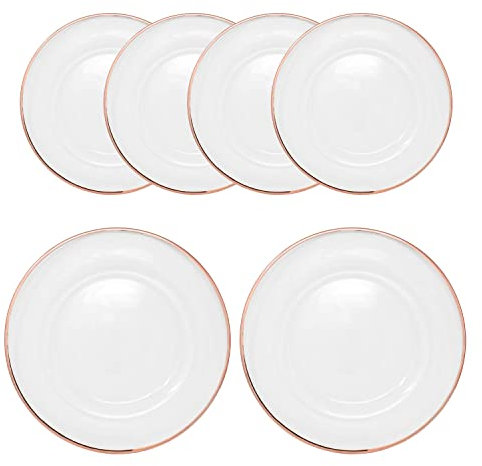 WedDecor Plato de Carga Redondo de 33 cm, Juego de 6 Platos de Carga, para Centro de Mesa, Mesa de presentación, Decoraciones de Mesa de Fiestas de Navidad, Flores de Perlas con Ribete de Oro Rosa