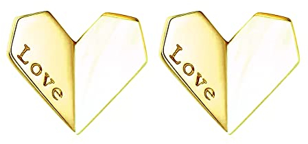 Damen Ohrringe 925 Sterling Silber Ohrstecker mit Herz Schmetterling Einhorn Motiv Schmuck Adventskalender Geschenk für Teenager Mädchen (Herz_Perlmutt_Gold)