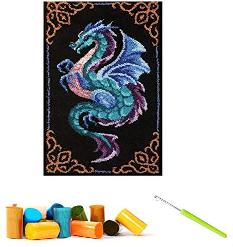 CCWORAN Drachen-Teppich-Bastelset für Erwachsene, zum Basteln, Knüpfhaken-Set, Wandteppich, Kissen, Muster, bedruckte Netzmatte, Leinwand, Wolle, Garn