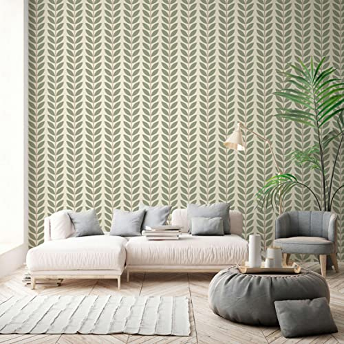 New Walls Tapete Blätter grün gold beige Retro Stil Wohnzimmer, Schlafzimmer, Küche – 10,05 x 0,53 m