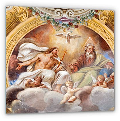 Sacroarte Immagine di vetro Un quadro per il soggiorno 50x50cm - Angeli della Santissima Trinità