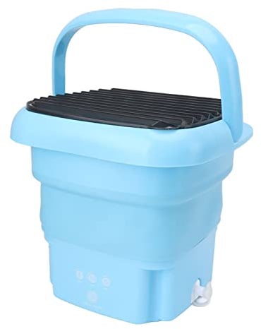 Lave-Linge Portable, Mini Lave-Linge et sèche-Linge Pliable, Petit Lave-Linge avec essorage Doux et Tuyau d'évacuation pour sous-vêtements, Chaussettes, vêtements de bébé (Bleu)