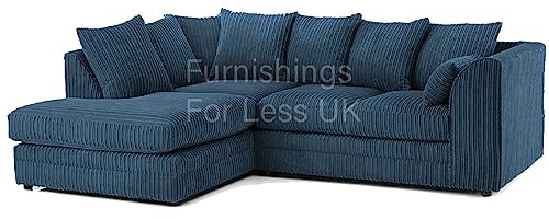 New Luxor Jumbo Cord 3-4 Seater Marine Blue L Shaped Corner Sofa (Blue, Left Hand Facing Corner)