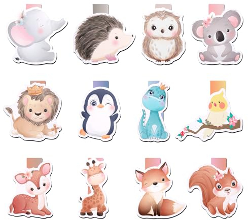 Magnetische Lesezeichen Set, 12 Stück Lesezeichen Magnetisch Kinder, Niedlichen Magnetische Lesezeichen Tiere, mit 12 Entzückenden Wildtiere Mustern, Geschenke für Schüler, Freund, Buchliebhaber