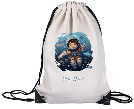 GRAZDesign Turnbeutel Weltall Astronaut mit Namen personalisiert, Sportrucksack Kinder Jungen, Sportbeutel Kindergarten & Schule