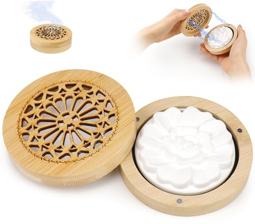 Duftstein für Ätherische Öle Diffuser Ätherische Öle Klein mit Hölzerner Räucherkiste für Aromatherapie in Schlafzimmer, Badezimmer, Büro und Auto, Reisen, Kinderzimmer
