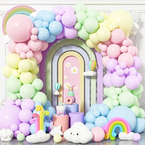 Pastel Rainbow Balloons, 120 Pcs Assorted Color Party Latex Balloon Arch Garland Kit with Different Sizes 18/12/10/5 Inch Colorful Candy Macaron Balloons for Girl kids Birthday Baby Shower Party Deco