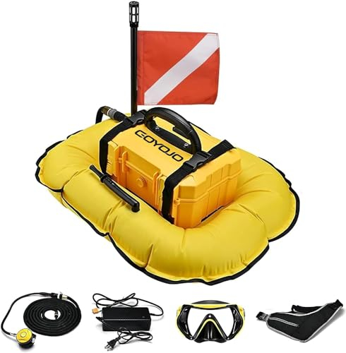 GOYOJO Sistema de Buceo, Tanque de Buceo Recargable de 5,5 Horas con Manguera de 15m y Regulador de Respiración Desmontable: Explora Profundidades de 15m para Buceo Recreativo y Pesca(5,5H,Amarillo)