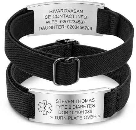 Personalisierte Notfallarmband Medizinisches Alarm Armband - Elastische Verstellbare SOS ID Armband mit Gravur Allergie Diabetes Epilepsie Telefonnummer Notfall Armbänder für Herren Damen Kinder