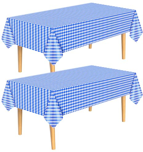 NEBURORA 2 Stück Oktoberfest Tischdecke mit bayerischer Flagge blau-weißes Rautenkaro, Einweg Tischdecke für deutsche Oktoberfest Party Dekoration