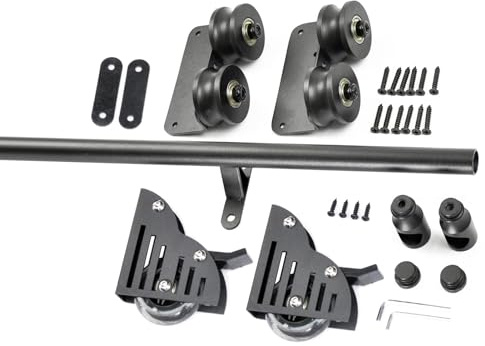Rollleiter-Hardware-Bibliothek, Schiebeleiter-Hardware-Kit (ohne Leiter) mit Bodenrolle, schwarze runde Metallstahlrohrschiene, 3,3 Fuß – 24 Fuß, Schiebeleiter-Bibliothek, komplettes Hardware-Rollschi