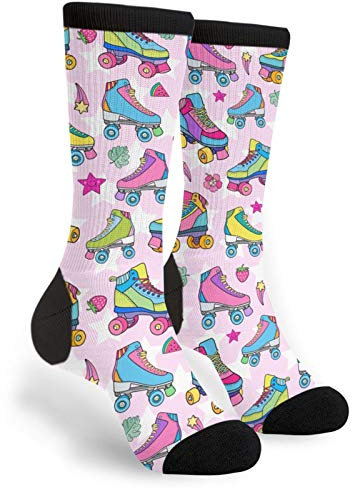 FJQWKLF Calcetines coloridos para patines de ruedas, calcetines de vestir a media pantorrilla, calcetines casuales de tubo largo para hombres, mujeres, niños y niñas