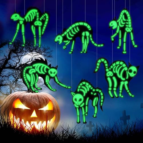 PEUTIER 6pcs Décorations de Chat Noir d'halloween Phosphorescentes, Panneau de Jardin Pelouse Décorations de Pelouse d'halloween pour fête d'halloween Arbre Pelouse en Plein Air (Type B)
