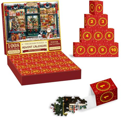 Lihome Adult Advent Calendar Puzzle 2024 Box Christmas Countdown Calendar Jigsaw Puzzle 1008 Pieces, Christmas Family Game (Christmas06)