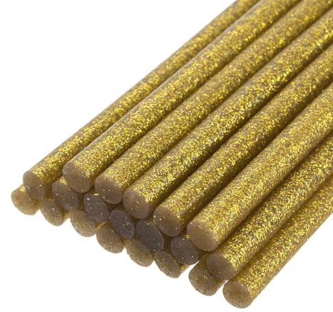 QUARKZMAN 20pz Stick Colla a Caldo per Pistola Colla a Caldo 11mm x 200mm/0,43 x 8 Mini Bastoni di Colla a Caldo Adesiva Oro Glitterato