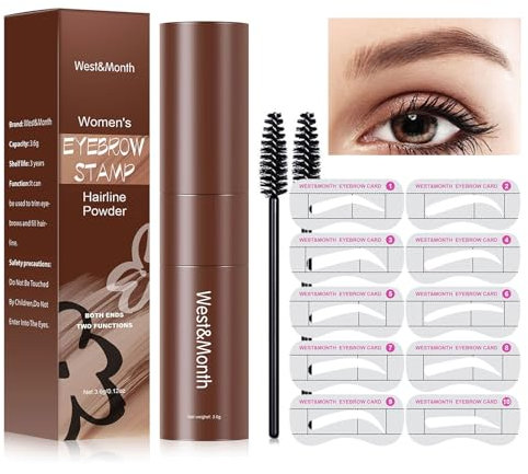 Augenbrauen Schablone Set - Dunkelbraun Und Schwarz Augenbrauen Farbpuder Stick Mit 10 Schablonen Und 2 Augenbrauen Bürste - Augenbrauen Und Haaransatz Puder, Feines Pulver, Einfach Zu Verwenden