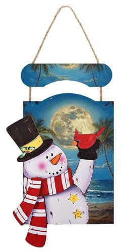JTKLQBN Weihnachts-Schneemann-Dekorationen, Gemälde, Nacht am Strand, gedrucktes Weihnachtsgemälde zum Aufhängen, Holzbild, Wanddekoration, Gemälde, Heimdekoration, Malerei