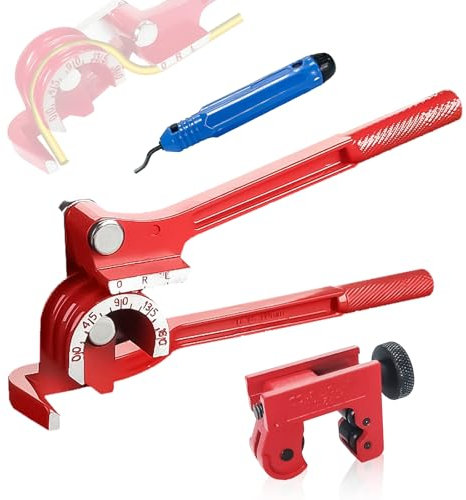 Rohrbiegegerät,6-8-10 mm Rohrbiegezange,0-180 Grad Rohrbiegegerät,3in1 Rohrbiegemaschine,Mit Mini Rohrschneider und Entgratwerkzeugset,Rohrbieger von Kupferrohren und Bremsleitungen,Rohrbiegewerkzeug