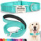 SEOUGEE Personalised Dog Collar and Lead Set with Engraved Metal Buckle, Reflective Nylon Dog Collars and Leash for Large Dogs with Custom Name Plate Phone Number (Dark Green Set, L:Neck 40-60cm)