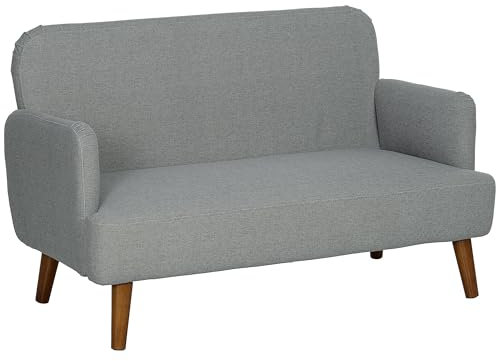 HOMCOM 2 Seater Sofa, Small Sofa Couch with 21cm Thick Padding and Wood Legs, Modern Velvet Feel Fabric Loveseat for Living Room, Bedroom, Home Office, Grey