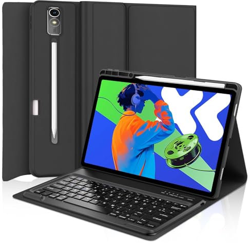 IVEOPPE Hülle mit Tastatur für Lenovo idea Tab Pro 12.7 2025, Bluetooth Abnehmbare Magnetisch QWERTZ Tastatur für Lenovo Idea Tab Pro 12.7 Zoll 2025 (TB-373FU/TB-375FC), Schwarz
