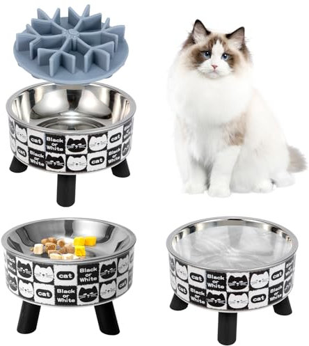 3PCS Elevated Cat Bowls,Wide Raised Stainless Steel Cat Dishes with Plastic Stand, Whisker Friendly Pet Water or Food Plates Feeding Station for Indoor Cats, Kitten