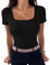 Aottori Camiseta Negro Mujer Verano Básica Top Manga Corta Cuello Cuadrado T-Shirt Elegante de Punto Elástico Sólido Ligero Casual Túnica Camisetas Negro XL