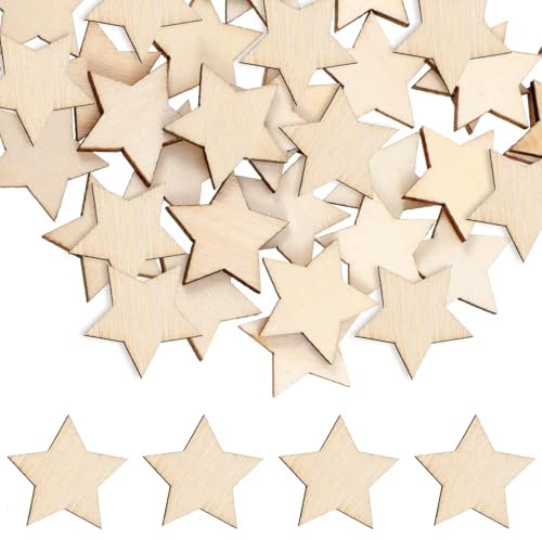 100 Stück Holzsterne Zum Basteln, 2,5 cm Holzsterne Klein Holzsterne Streudeko Blank Holz Stern Scheiben für DIY Basteln Tischdekoration Hochzeit Weihnachten Party Deko