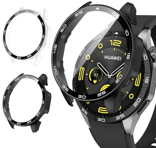 Neitra 2 Pezzi Cover per Huawei Watch GT 4 46mm, Custodia Protezione Totale Ultra Sottile Cover Rigida per PC Schermo con Pellicola Protettiva Vetro, Antiurto Custodia Protettiva per Huawei Watch