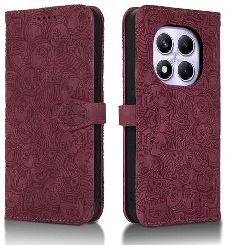 Succtopy Handyhülle für Xiaomi Redmi Note 14 Pro 4g Premium PU Leder Klapphülle [Standfunktion] [Kartenschlitzen] [Magnetverschluss] kompatibel mit Xiaomi Redmi Note 14 Pro 4g Rotwein