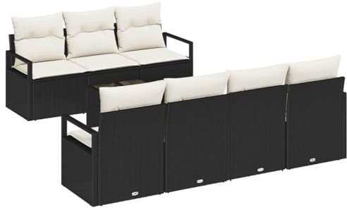 vidaXL 8-teiliges Garten-Sofa-Set mit Kissen in Schwarz aus Poly-Rattan – Modulare Outdoor-Möbel für Balkon und Terrasse, ideal zum Entspannen mit modernem Loungesofa