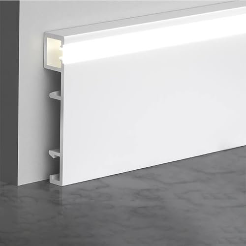 Battiscopa a LED, confezione da 24, in alluminio, 50 mm x 2500 mm, bianco perla, per un totale di 60 metri, montaggio superficiale, illuminazione laterale, battiscopa da parete con luce LED