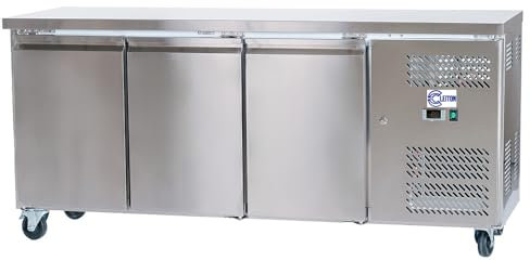 Cleiton® Mesa Fría de Congelación de 3 Puertas de 180x60 cm Refrigeración Ventilada | Bajo Mostrador Congelador de Acero Inoxidable de 339 L y 750 W | Arcón Congelador