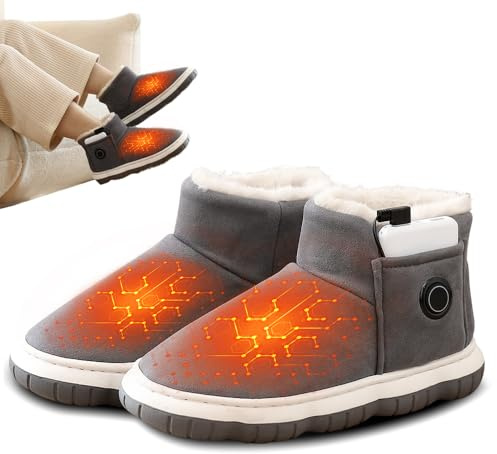 ADDLIVE Heated Slippers Men, Electric Foot Warmer with 3 Heating Levels, USB Rechargeable Heated Slippers, Heated Foot Warmers, Feet Warmers Heated Boots, Indoor Portable Warmies Slippers for ColdFeet